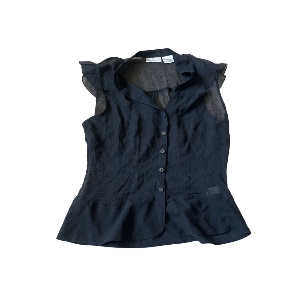 VTG Worthington Size 4 Sheer Goth Emo Whimsygoth Wednesday Adams Button Top